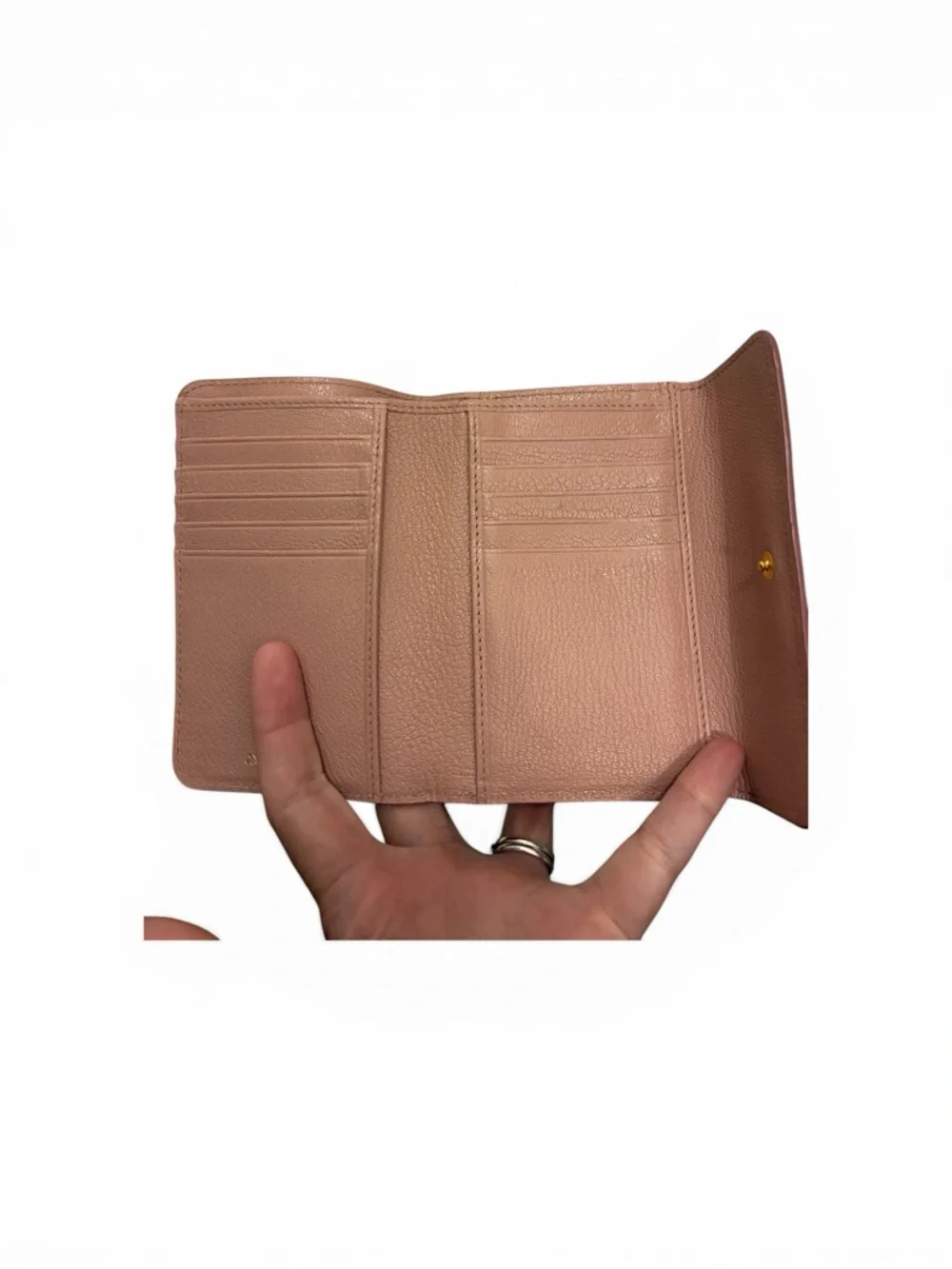 Miu Miu Blush Pink Pebbled Leather Compact Wallet with Gold Logo EUC - Picture 8 of 10